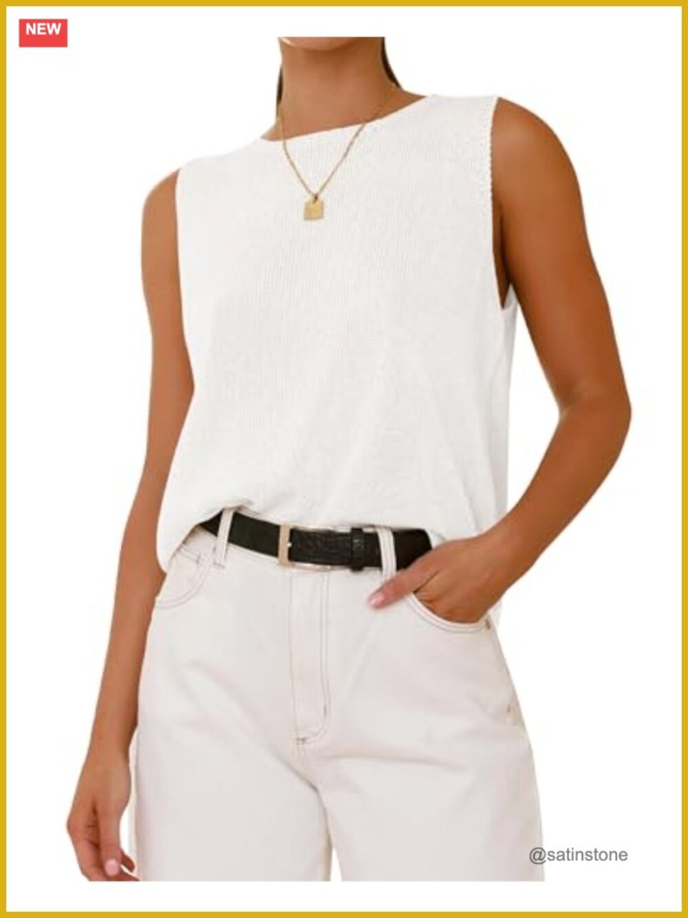 Sleeveless Ribbed Knit Sweater Vest Crewneck Loose Fit Tank Top